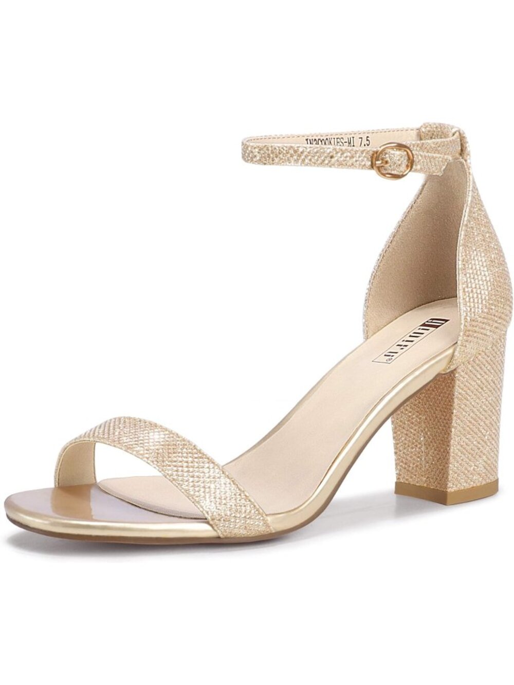 Women's Gold Glitter Adjustable Ankle Strap Open Toe Chunky Short Heel Sandals